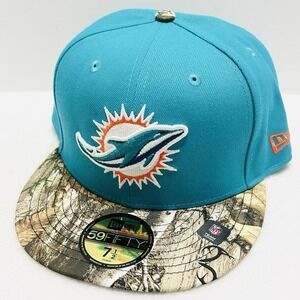 New Era Miami Dolphins 2-Tone Camo 59FIFTY Fitted Hat Cap 7 1/2 Turquoise‎ NFL